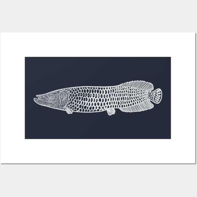 Arapaima Huge Fish Ink Art - dark colors Wall Art by Green Paladin